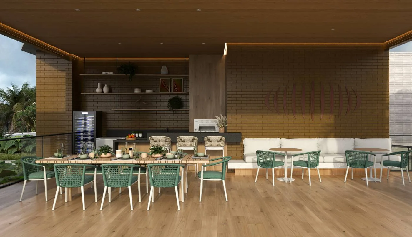 Espaço gourmet com mesa longa