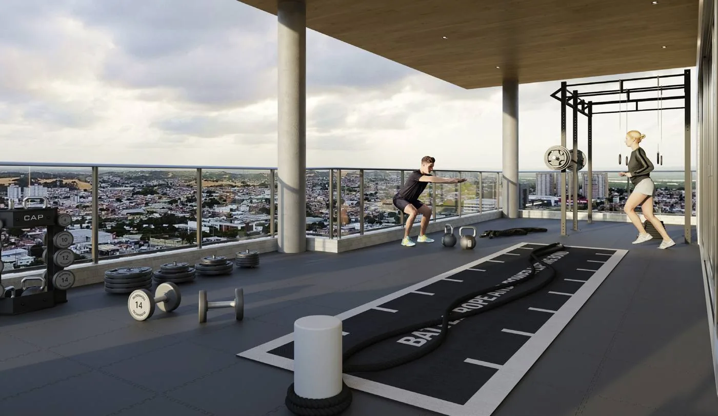 Fitzone ao ar livre com vista da cidade